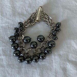 Pearl Charm bracelet anthracite grey hematite stainless steel crystal bracelet